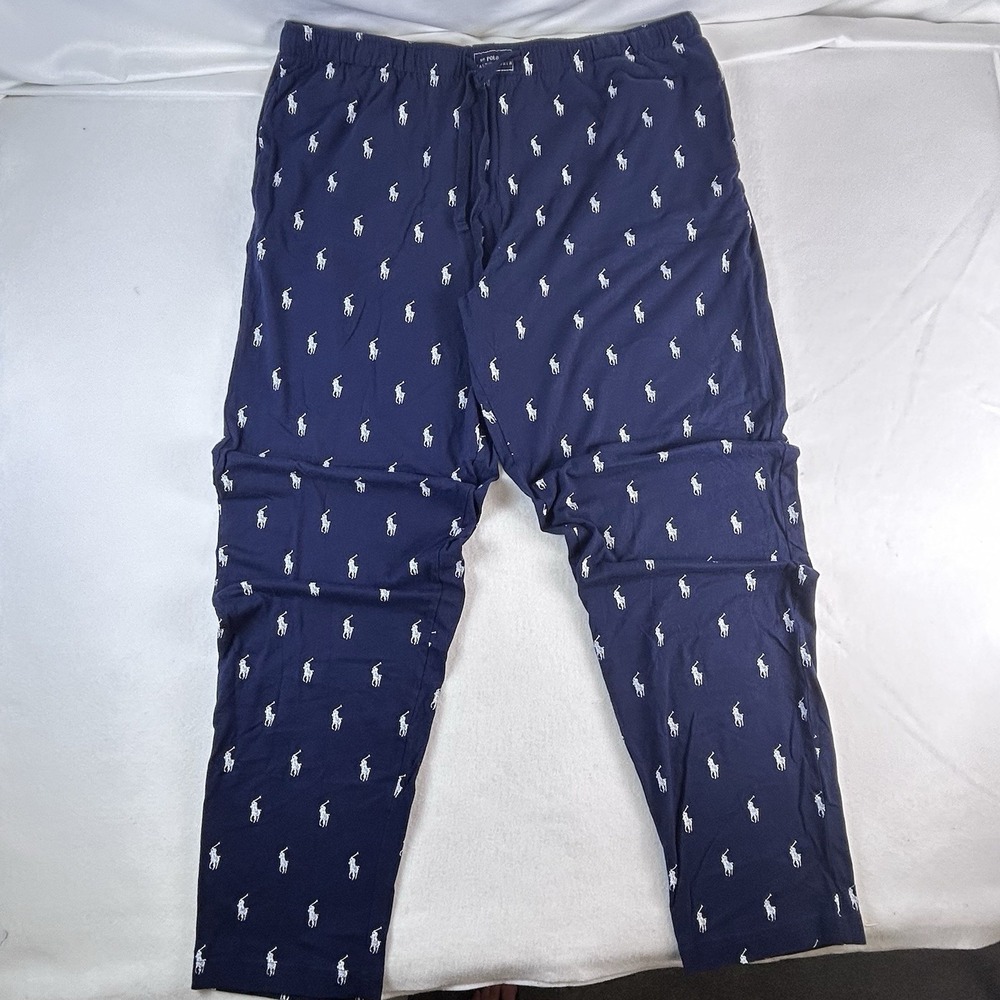 Polo Ralph Lauren Sleep Pants Mens XL Blue All over Logo Print Lounge Sleepwear